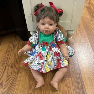 1993 Pat Secrist GPY 93 Doll 22"  Brown Hair Brown Eyes Dog Print Dress